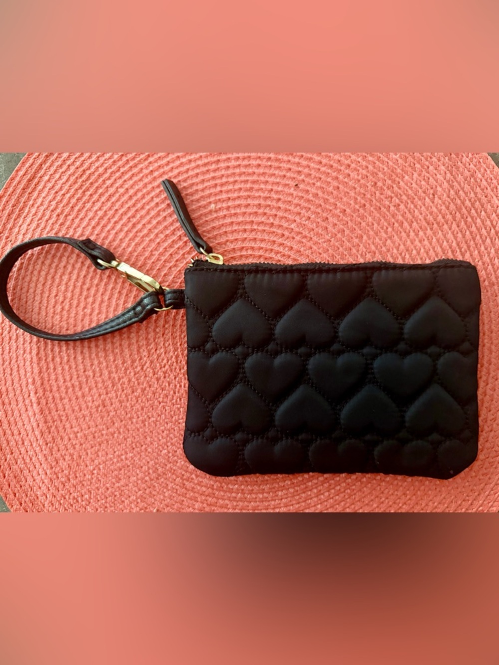 Black Quilted Heart Wristlet